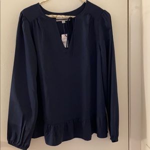 Loft long sleeve flowy navy blouse